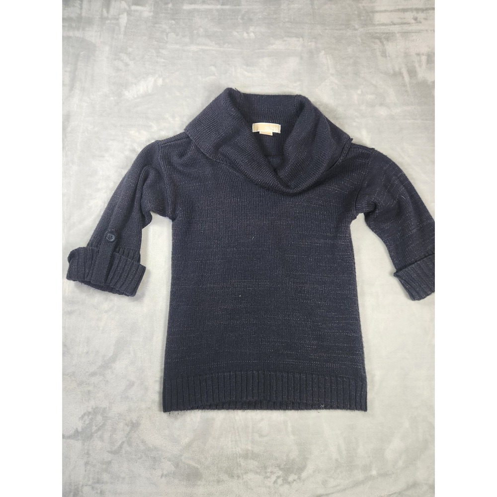 Michael Kors Navy Cowl Neck Sweater 3/4Sleeve roll tab Women's Size XS